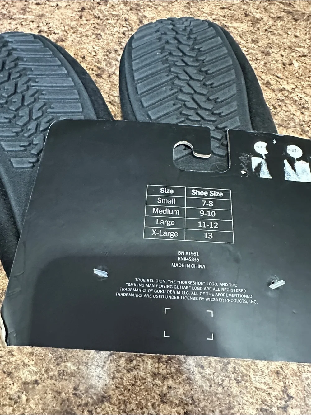 NWT True Religion Black Faux Suede Logo Loafers Slippers Large (11-12)